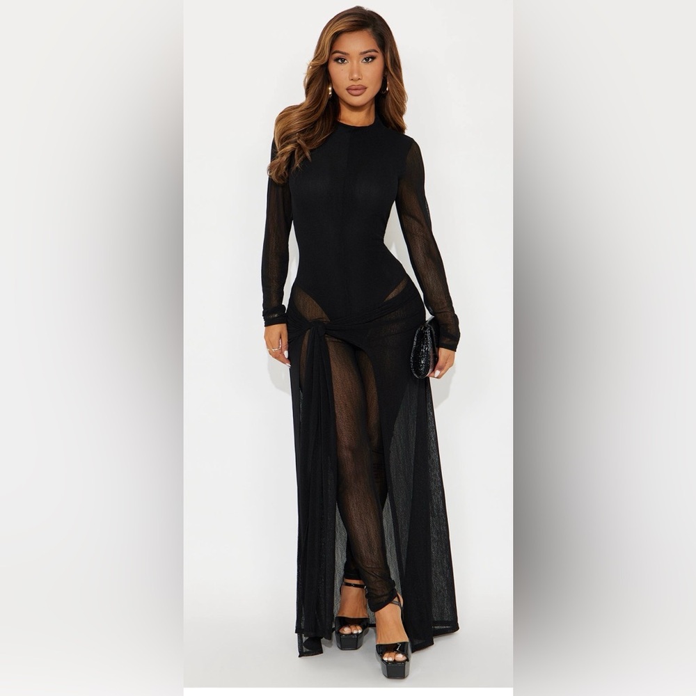 Fashion Nova Black Sheer Maxi Jumpsuit